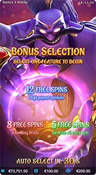 Genie's 3 Wishes · Membaca banner pemicu fitur dan memantau simbol pada kisi gulungan.