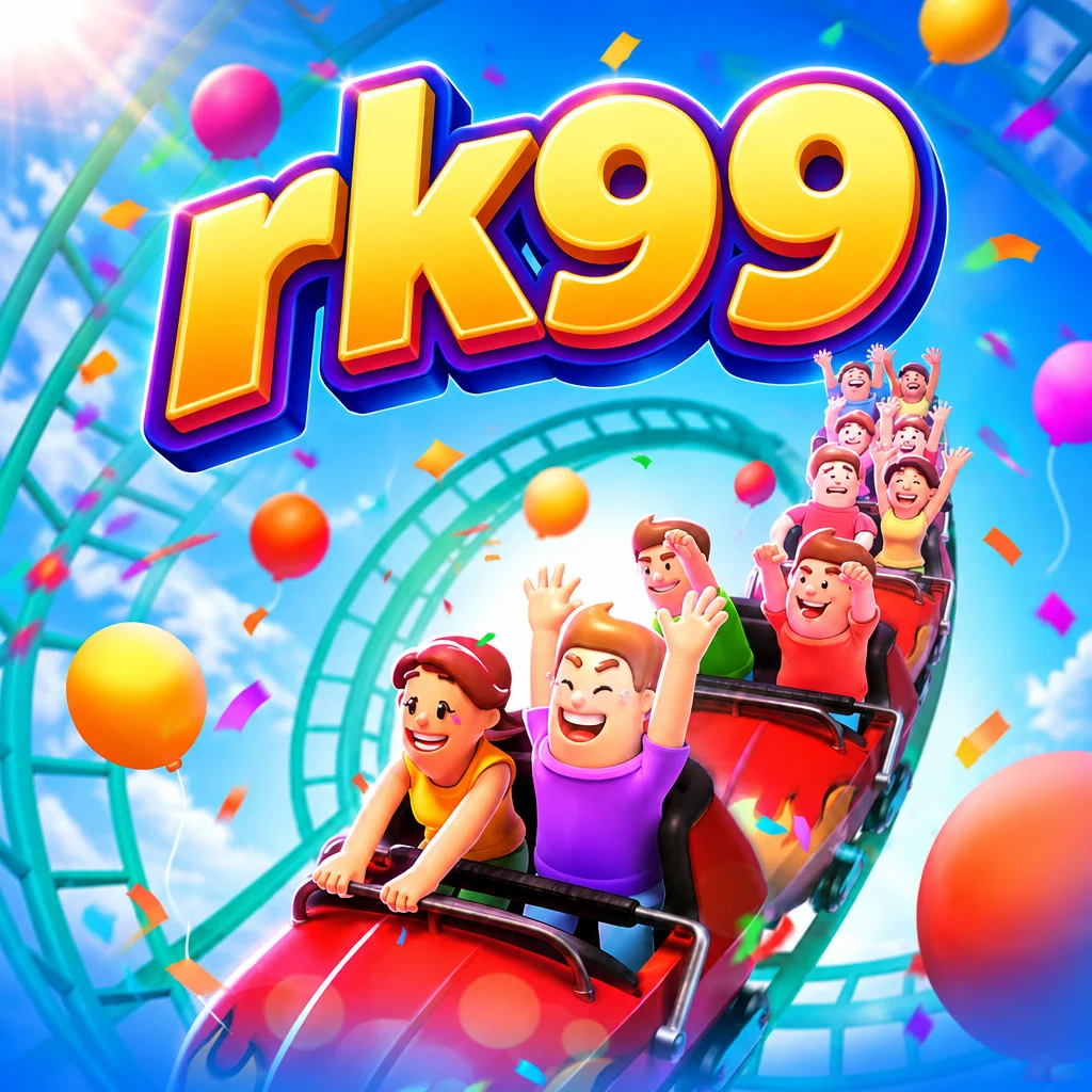 rk99 Wild Coaster dengan wahana kereta luncur bertema taman hiburan penuh balon warna-warni